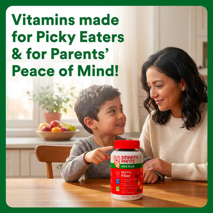 SmartyPants Kinder Multivitamin & Ballaststoff-Gummis mit Präbiotikum zur Unterstützung der Verdauung, Vitamin D3, C, B12, B6, A, Zink, Biotin, Folsäure, drei Fruchtgeschmacksrichtungen, 90 Stück (30-Tage-Vorrat)