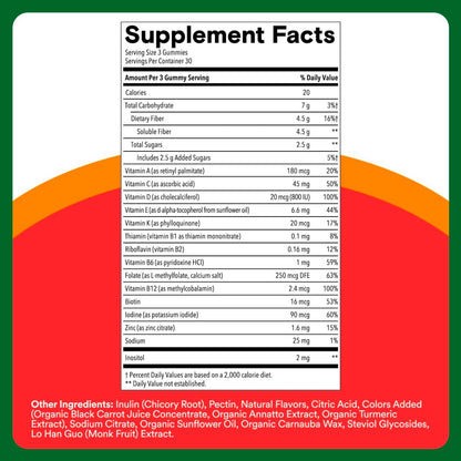 SmartyPants Kinder Multivitamin & Ballaststoff-Gummis mit Präbiotikum zur Unterstützung der Verdauung, Vitamin D3, C, B12, B6, A, Zink, Biotin, Folsäure, drei Fruchtgeschmacksrichtungen, 90 Stück (30-Tage-Vorrat)