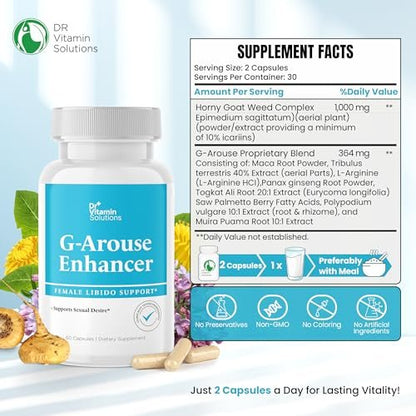 Libido Booster für Frauen – G-Arouse mit Bockshornklee 1000 mg, Maca-Wurzel, Tongkat Ali & Tribulus – Hormonbalance, Energie & Stimmung – Hergestellt in USA, Non-GMO, 60 Kapseln