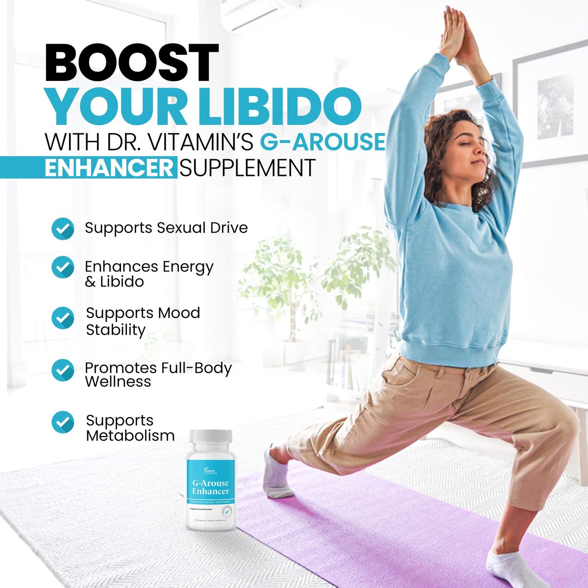 Libido Booster für Frauen – G-Arouse mit Bockshornklee 1000 mg, Maca-Wurzel, Tongkat Ali & Tribulus – Hormonbalance, Energie & Stimmung – Hergestellt in USA, Non-GMO, 60 Kapseln