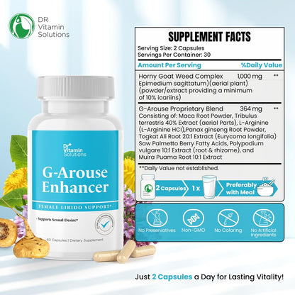 Libido Booster für Frauen – G-Arouse mit Bockshornklee 1000 mg, Maca-Wurzel, Tongkat Ali & Tribulus – Hormonbalance, Energie & Stimmung – Hergestellt in USA, Non-GMO, 60 Kapseln