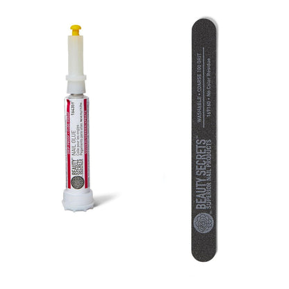 Beauty Secrets Nail Glue – Tropf- und verstopfungssicher (1 Pack) inkl. Nagelfeile Schwarz Grob 100 Grit