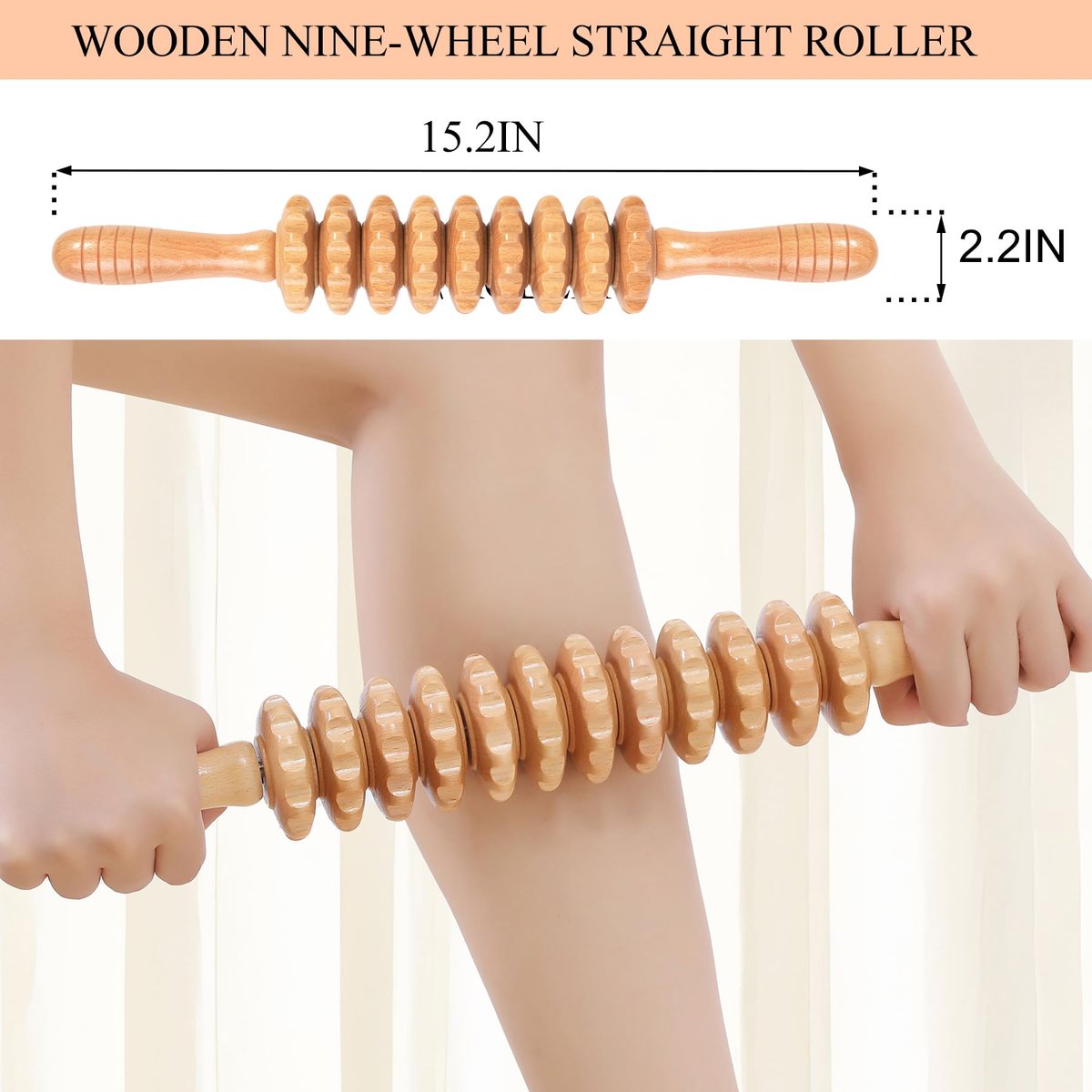 Xokocli Cellulite Massage Tool – Wood Therapie Massagegerät Körperroller Cellulite Roller Faszien Blaster Lymphdrainage Massager für Beine Oberschenkel Muskel Schmerzlinderung (Weiß, 9-Rollen)