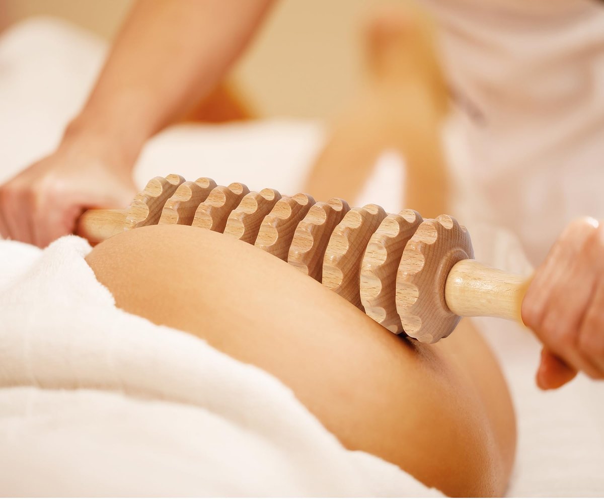 Xokocli Cellulite Massage Tool – Wood Therapie Massagegerät Körperroller Cellulite Roller Faszien Blaster Lymphdrainage Massager für Beine Oberschenkel Muskel Schmerzlinderung (Weiß, 9-Rollen)
