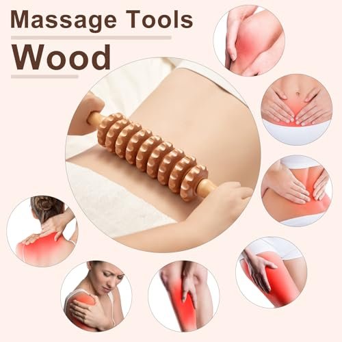 Xokocli Cellulite Massage Tool – Wood Therapie Massagegerät Körperroller Cellulite Roller Faszien Blaster Lymphdrainage Massager für Beine Oberschenkel Muskel Schmerzlinderung (Weiß, 9-Rollen)