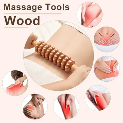 Xokocli Cellulite Massage Tool – Wood Therapie Massagegerät Körperroller Cellulite Roller Faszien Blaster Lymphdrainage Massager für Beine Oberschenkel Muskel Schmerzlinderung (Weiß, 9-Rollen)