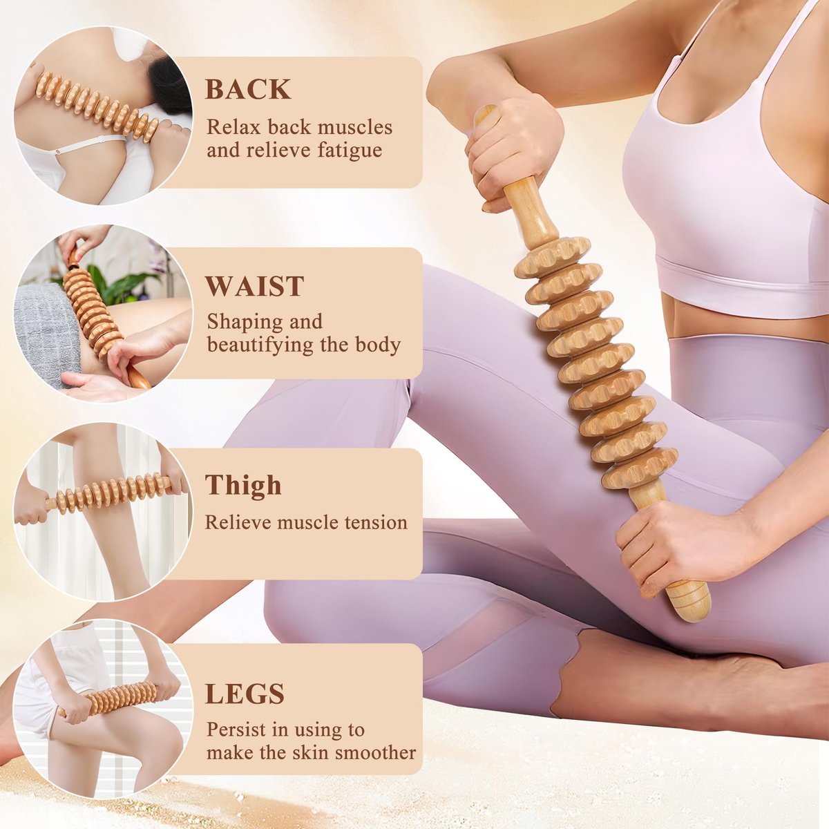 Xokocli Cellulite Massage Tool – Wood Therapie Massagegerät Körperroller Cellulite Roller Faszien Blaster Lymphdrainage Massager für Beine Oberschenkel Muskel Schmerzlinderung (Weiß, 9-Rollen)