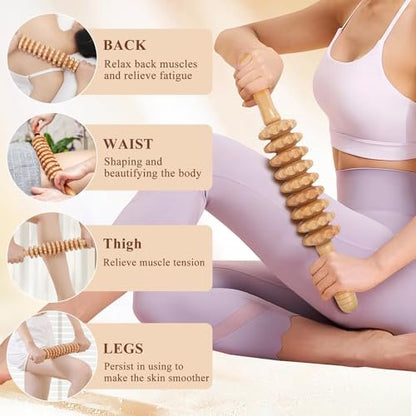 Xokocli Cellulite Massage Tool – Wood Therapie Massagegerät Körperroller Cellulite Roller Faszien Blaster Lymphdrainage Massager für Beine Oberschenkel Muskel Schmerzlinderung (Weiß, 9-Rollen)