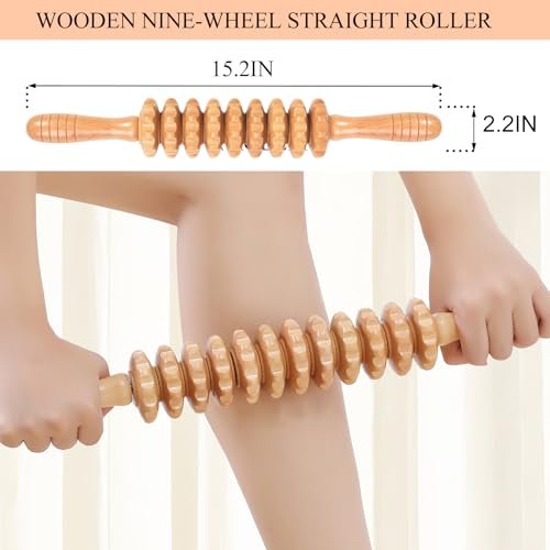 Xokocli Cellulite Massage Tool – Wood Therapie Massagegerät Körperroller Cellulite Roller Faszien Blaster Lymphdrainage Massager für Beine Oberschenkel Muskel Schmerzlinderung (Weiß, 9-Rollen)