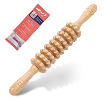 Xokocli Cellulite Massage Tool – Wood Therapie Massagegerät Körperroller Cellulite Roller Faszien Blaster Lymphdrainage Massager für Beine Oberschenkel Muskel Schmerzlinderung (Weiß, 9-Rollen)