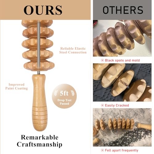 Xokocli Cellulite Massage Tool – Wood Therapie Massagegerät Körperroller Cellulite Roller Faszien Blaster Lymphdrainage Massager für Beine Oberschenkel Muskel Schmerzlinderung (Weiß, 9-Rollen)