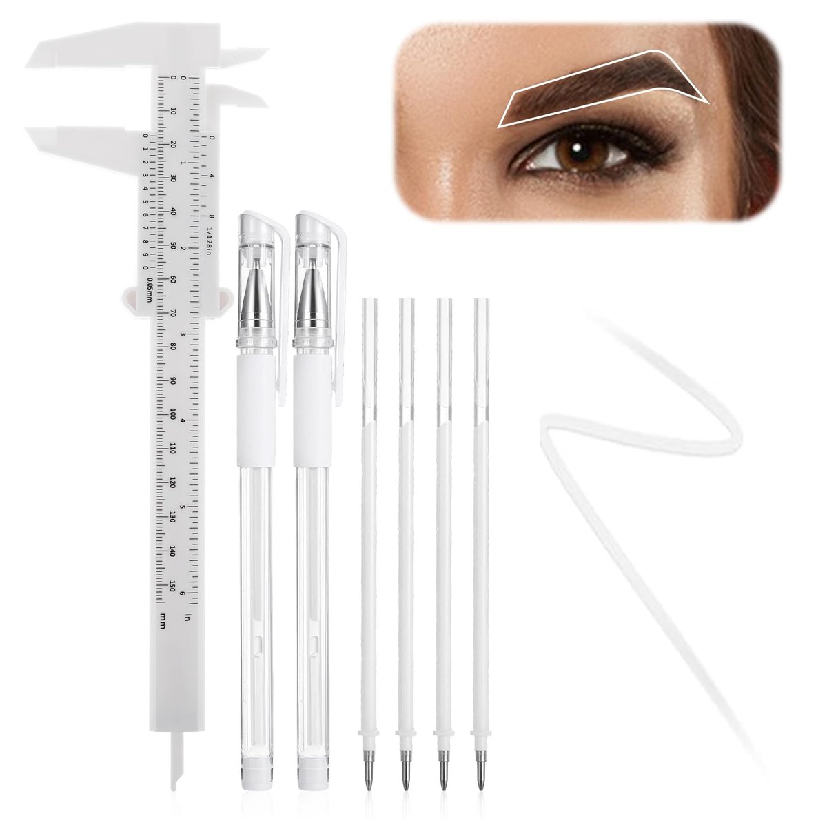 cobee 7-teiliges Augenbrauen-Mapping-Pen-Set – Augenbrauenstift mit 4 Ersatzminen und 1 Lineal, Permanent-Make-up-Messwerkzeug für Künstler und Augenbrauen-Haut