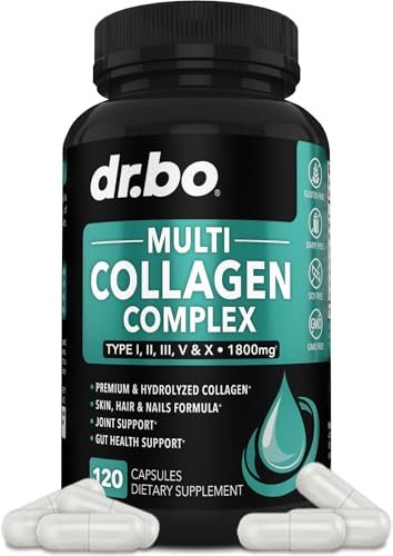 Multi-Kollagen-Peptide für Frauen & Männer – Typ I, II, III, V & X – Hydrolysierte Kollagenkapseln für Haut, Haare & Nägel – 120 Protein-Kapseln