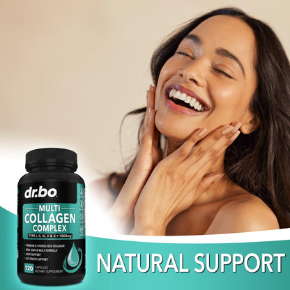 Multi-Kollagen-Peptide für Frauen & Männer – Typ I, II, III, V & X – Hydrolysierte Kollagenkapseln für Haut, Haare & Nägel – 120 Protein-Kapseln