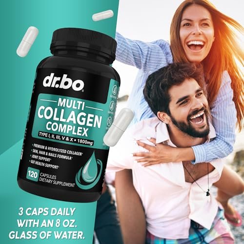 Multi-Kollagen-Peptide für Frauen & Männer – Typ I, II, III, V & X – Hydrolysierte Kollagenkapseln für Haut, Haare & Nägel – 120 Protein-Kapseln