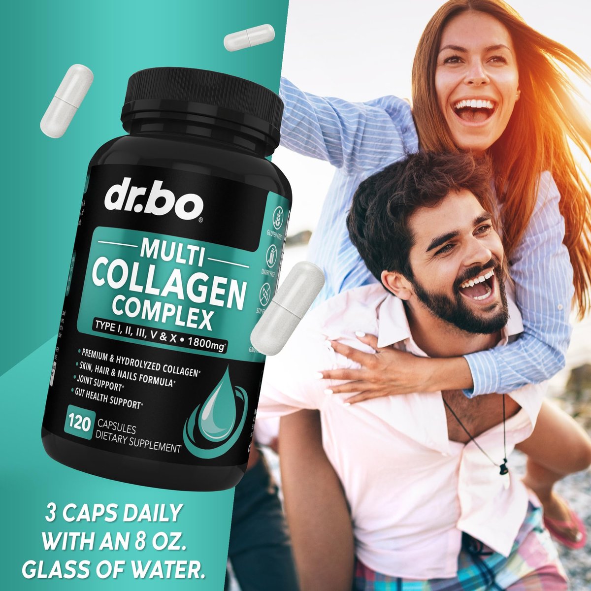 Multi-Kollagen-Peptide für Frauen & Männer – Typ I, II, III, V & X – Hydrolysierte Kollagenkapseln für Haut, Haare & Nägel – 120 Protein-Kapseln