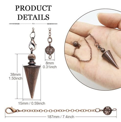 Kupfer-Pendel für Wahrsagerei & Wünschelruten – 9-Zoll-Pendelanhänger mit Kette, Reiki-Werkzeug für Pendeltafel, spirituelle Heilung, Chakren-Ausgleich & Hexenzubehör