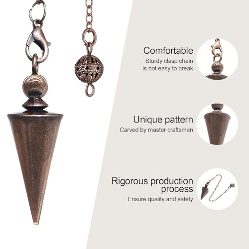 Kupfer-Pendel für Wahrsagerei & Wünschelruten – 9-Zoll-Pendelanhänger mit Kette, Reiki-Werkzeug für Pendeltafel, spirituelle Heilung, Chakren-Ausgleich & Hexenzubehör