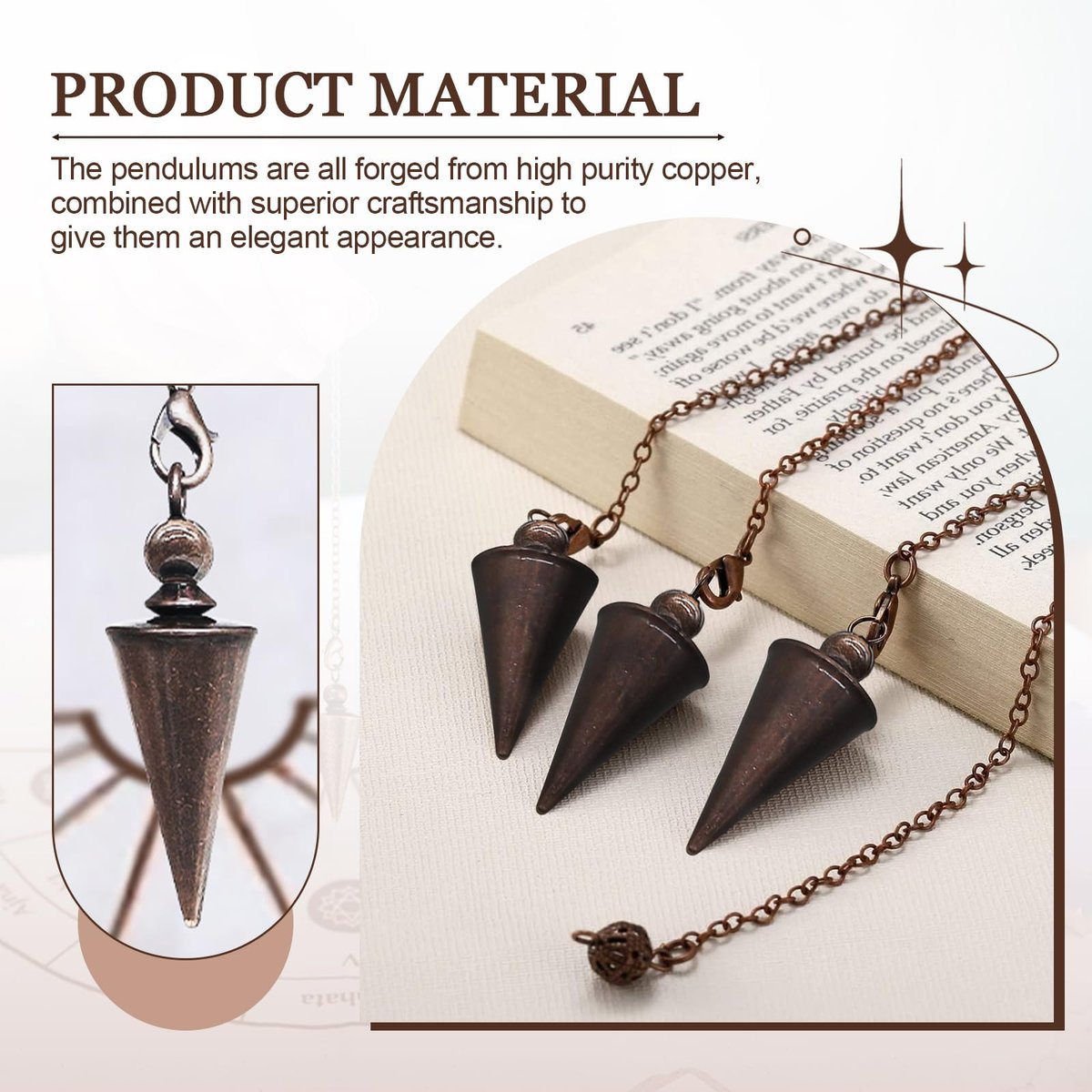 Kupfer-Pendel für Wahrsagerei & Wünschelruten – 9-Zoll-Pendelanhänger mit Kette, Reiki-Werkzeug für Pendeltafel, spirituelle Heilung, Chakren-Ausgleich & Hexenzubehör
