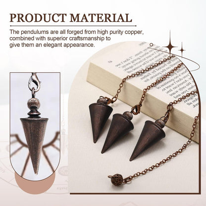 Kupfer-Pendel für Wahrsagerei & Wünschelruten – 9-Zoll-Pendelanhänger mit Kette, Reiki-Werkzeug für Pendeltafel, spirituelle Heilung, Chakren-Ausgleich & Hexenzubehör