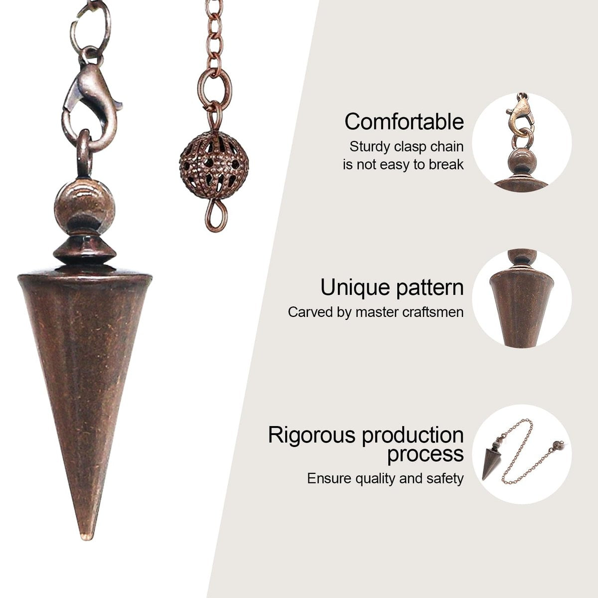 Kupfer-Pendel für Wahrsagerei & Wünschelruten – 9-Zoll-Pendelanhänger mit Kette, Reiki-Werkzeug für Pendeltafel, spirituelle Heilung, Chakren-Ausgleich & Hexenzubehör