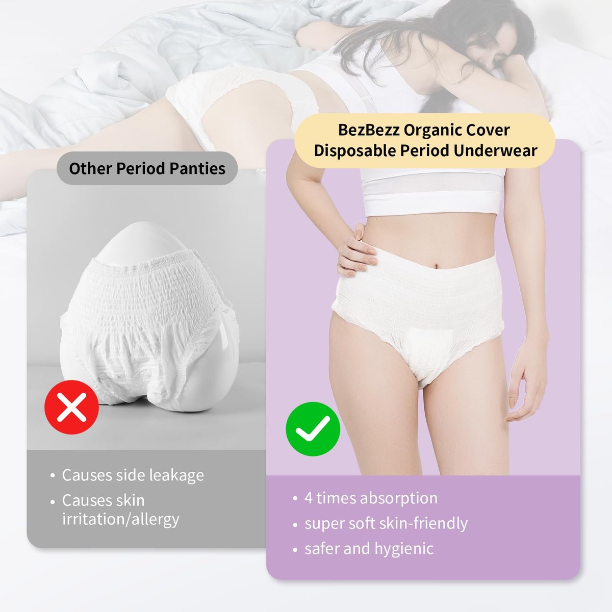 Bio-Baumwoll-Einweg-Damenbinden für sensible Haut, Wochenbettwindeln, Inkontinenzeinlagen, 360° auslaufsicher, für starke Menstruation über Nacht, Größe L/XL, 10 Stück