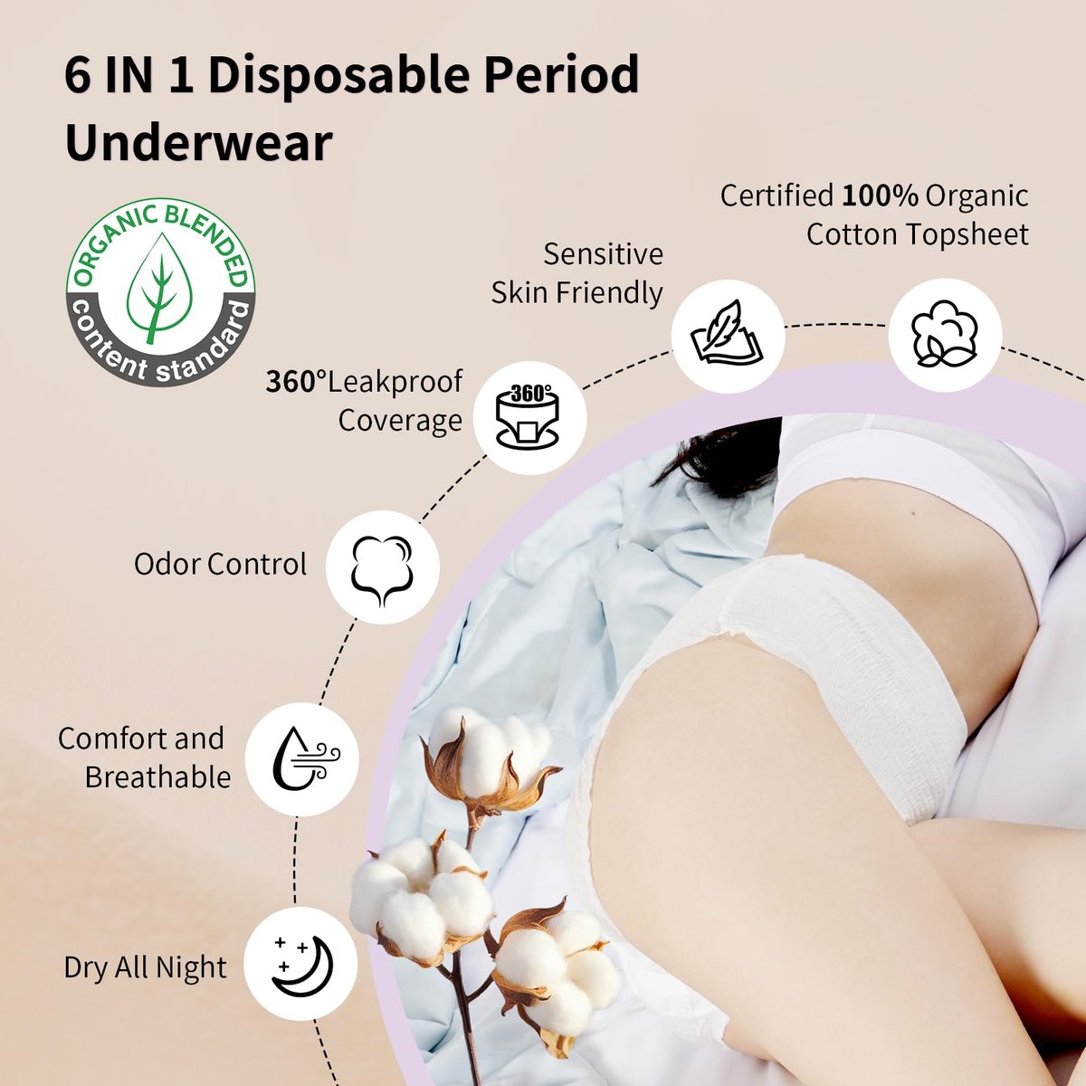 Bio-Baumwoll-Einweg-Damenbinden für sensible Haut, Wochenbettwindeln, Inkontinenzeinlagen, 360° auslaufsicher, für starke Menstruation über Nacht, Größe L/XL, 10 Stück