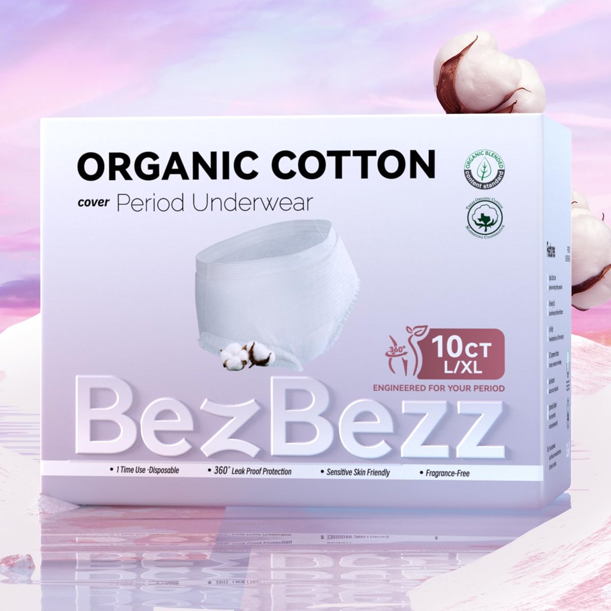 Bio-Baumwoll-Einweg-Damenbinden für sensible Haut, Wochenbettwindeln, Inkontinenzeinlagen, 360° auslaufsicher, für starke Menstruation über Nacht, Größe L/XL, 10 Stück