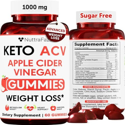 Keto ACV Gummies Fortgeschrittener Gewichtsverlust - ACV Keto Gummis für Gewichtsverlust für Frauen und Männer - Keto Gummies Supplement - Entgiftung & Reinigung, Verdauung - Apfelessig - Apfelgeschmack