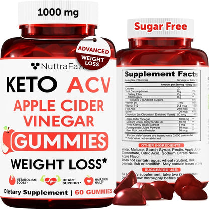 Keto ACV Gummies Fortgeschrittener Gewichtsverlust - ACV Keto Gummis für Gewichtsverlust für Frauen und Männer - Keto Gummies Supplement - Entgiftung & Reinigung, Verdauung - Apfelessig - Apfelgeschmack