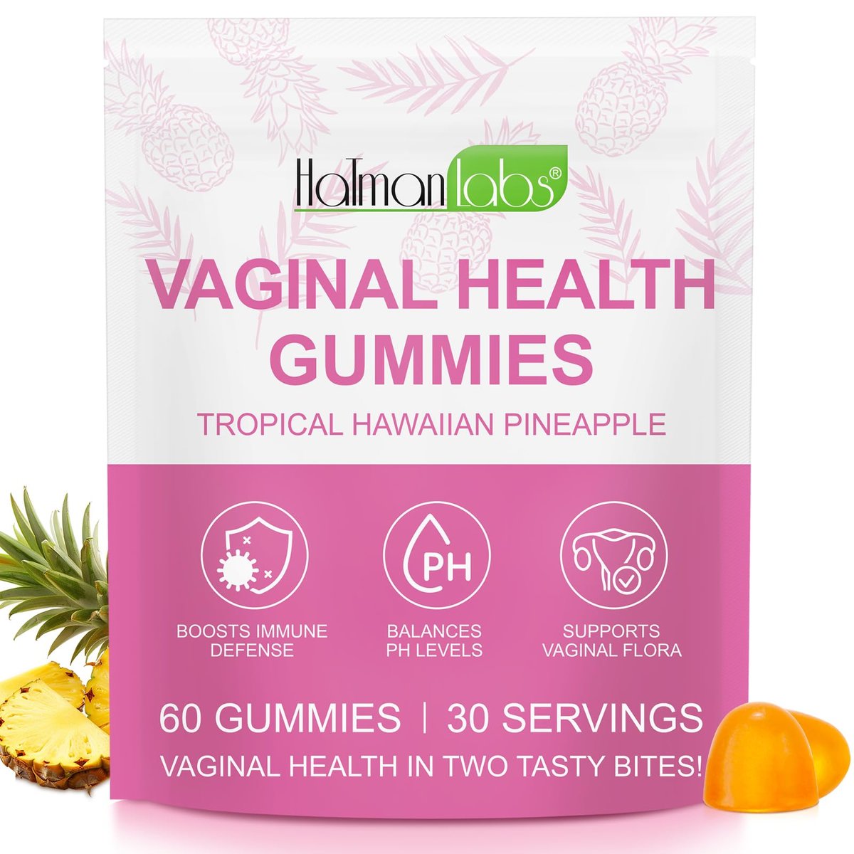 Vaginale Probiotika für Frauen – pH-Balance, feminine Balance Gummibärchen mit Ananasgeschmack – 60 Stück
