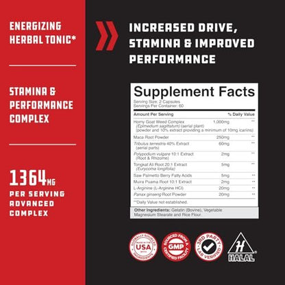 Extra starker Testosteron-Booster für Männer - Pflanzliches Testosteron-Präparat mit Bockshornklee, Maca-Wurzel, Tongkat Ali und Sägepalmen-Extrakt für Muskelaufbau, Ausdauer und Kraft - 120 Kapseln