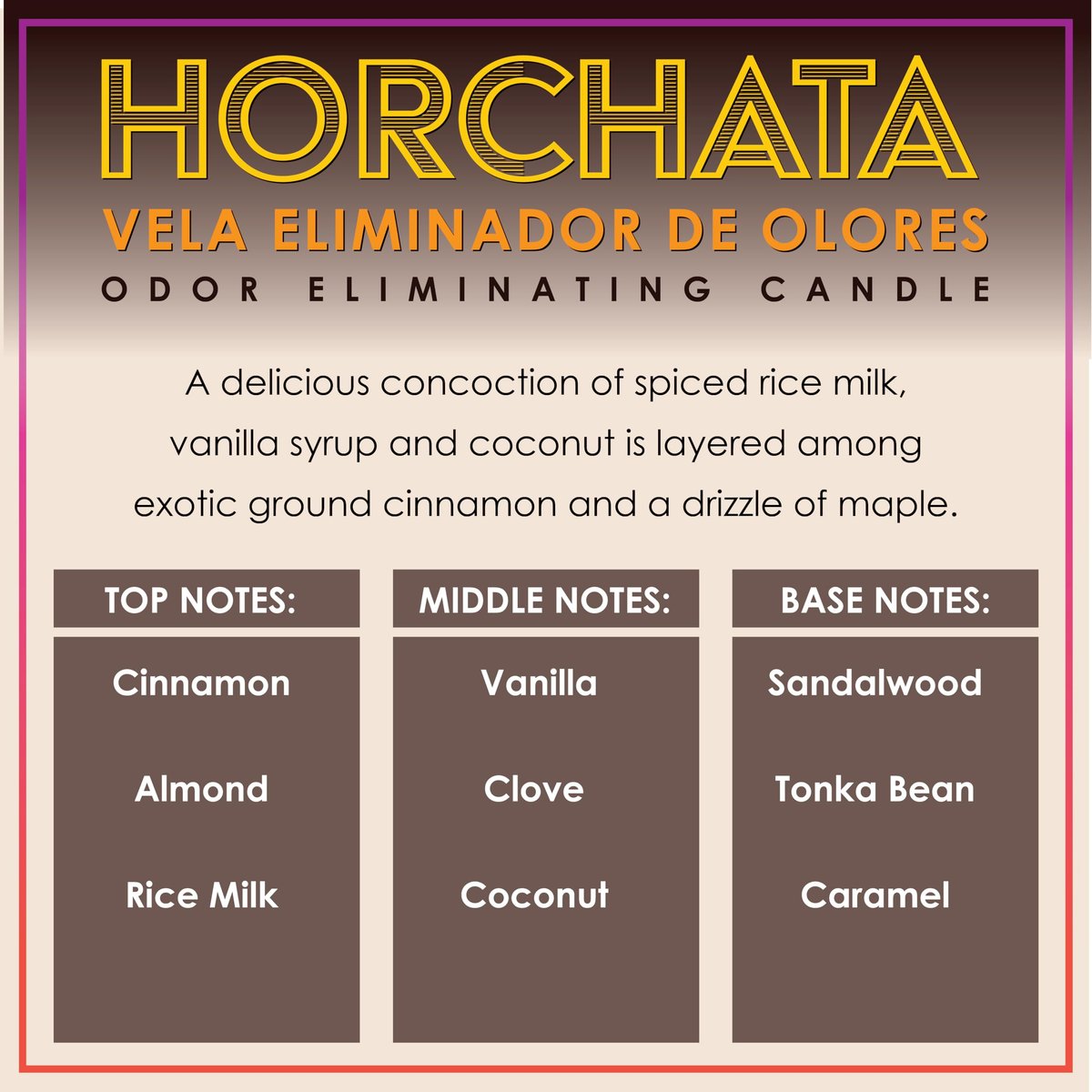 Horchata Duftkerze zur Geruchsbeseitigung – Beseitigt 95 % von Haustier-, Rauch-, Lebensmittel- und anderen Gerüchen schnell – bis zu 80 Stunden Brenndauer – 340 g Premium Soja-Wachs-Mischung