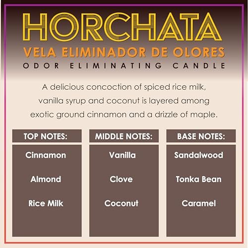 Horchata Duftkerze zur Geruchsbeseitigung – Beseitigt 95 % von Haustier-, Rauch-, Lebensmittel- und anderen Gerüchen schnell – bis zu 80 Stunden Brenndauer – 340 g Premium Soja-Wachs-Mischung