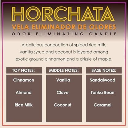 Horchata Duftkerze zur Geruchsbeseitigung – Beseitigt 95 % von Haustier-, Rauch-, Lebensmittel- und anderen Gerüchen schnell – bis zu 80 Stunden Brenndauer – 340 g Premium Soja-Wachs-Mischung