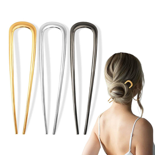 3-teilige Metall-Haarnadeln Französisch 5 Zoll – Elegante & langlebige U-förmige Haarnadeln für Frauen, sicherer Halt und bequemer Sitz für dichtes, dickes & langes Haar, Frisuren-Accessoires