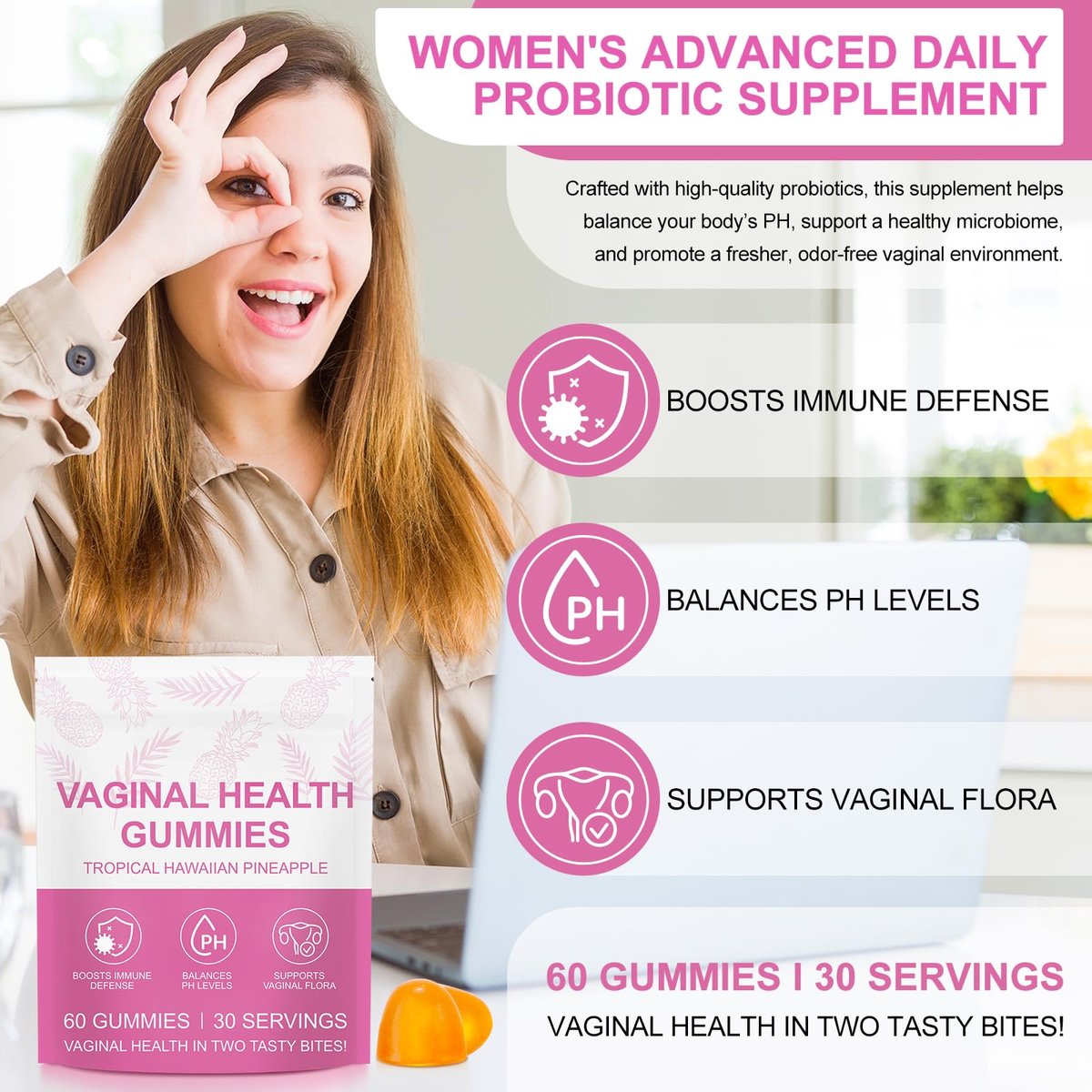 Premium Feminine Balance Gummies – Vital Vaginal Probiotika für Frauen, Probiotische Gummis für die pränatale & postnatale Zeit – Unterstützung für Verdauung, pH-Gleichgewicht, Darmgesundheit & Immunsystem