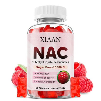 XIAAN NAC Gummies für Kinder & Erwachsene – N-Acetylcystein 1000 mg | Antioxidantien & Immununterstützung | Lungen- & Lebergesundheit | Himbeergeschmack | 60 Stück