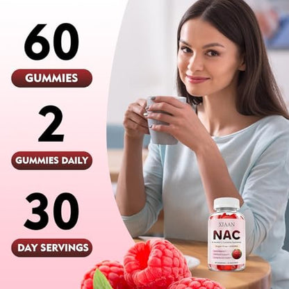 XIAAN NAC Gummies für Kinder & Erwachsene – N-Acetylcystein 1000 mg | Antioxidantien & Immununterstützung | Lungen- & Lebergesundheit | Himbeergeschmack | 60 Stück