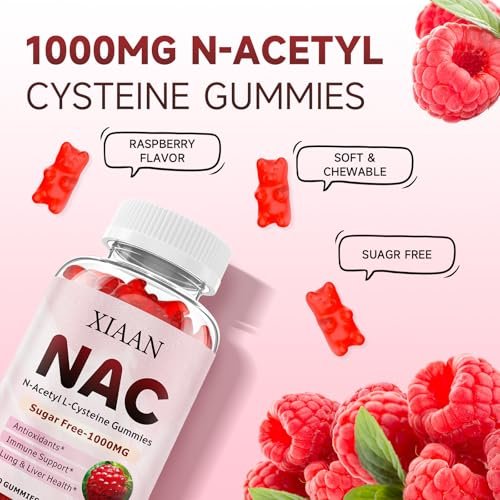 XIAAN NAC Gummies für Kinder & Erwachsene – N-Acetylcystein 1000 mg | Antioxidantien & Immununterstützung | Lungen- & Lebergesundheit | Himbeergeschmack | 60 Stück