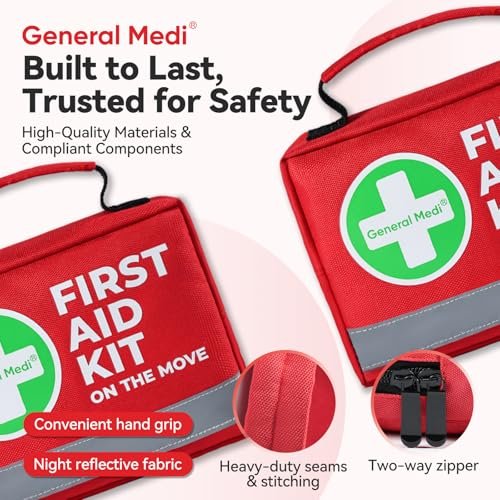 General Medi Erste-Hilfe-Set – 150-teiliges kompaktes Erste-Hilfe-Set mit Kältekompresse und Notfalldecke für Zuhause, Reisen, Büro, Fahrzeug und Camping
