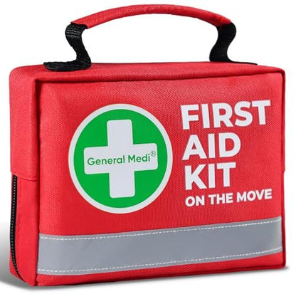 General Medi Erste-Hilfe-Set – 150-teiliges kompaktes Erste-Hilfe-Set mit Kältekompresse und Notfalldecke für Zuhause, Reisen, Büro, Fahrzeug und Camping