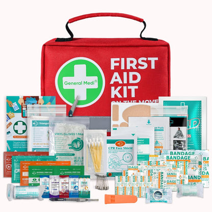General Medi Erste-Hilfe-Set – 150-teiliges kompaktes Erste-Hilfe-Set mit Kältekompresse und Notfalldecke für Zuhause, Reisen, Büro, Fahrzeug und Camping
