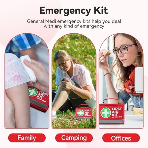 General Medi Erste-Hilfe-Set – 150-teiliges kompaktes Erste-Hilfe-Set mit Kältekompresse und Notfalldecke für Zuhause, Reisen, Büro, Fahrzeug und Camping