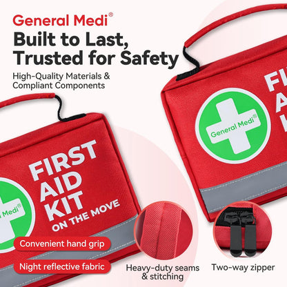General Medi Erste-Hilfe-Set – 150-teiliges kompaktes Erste-Hilfe-Set mit Kältekompresse und Notfalldecke für Zuhause, Reisen, Büro, Fahrzeug und Camping