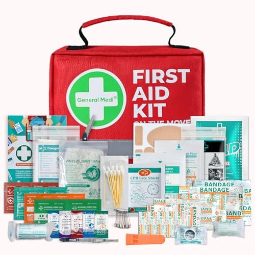 General Medi Erste-Hilfe-Set – 150-teiliges kompaktes Erste-Hilfe-Set mit Kältekompresse und Notfalldecke für Zuhause, Reisen, Büro, Fahrzeug und Camping
