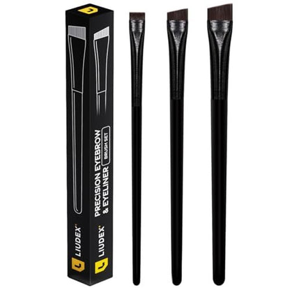 LIUDEX Eyeliner & Augenbrauen Pinsel Set | Feine abgewinkelte, schräge, ultra-dünne flache Make-up-Pinsel für präzises Gel & Augenbrauen-Tinting mit weichen synthetischen Borsten