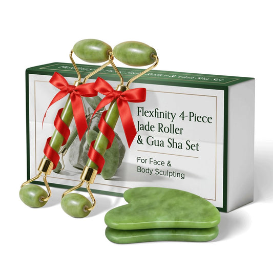 Jade Roller und Gua Sha Set für Gesicht & Körper – 4-teiliges authentisches Jade-Gesichtsroller-Set mit Jade-Augenroller und Gua Sha-Gesichtswerkzeugen zur Modellierung, Reduzierung von Schwellungen, Lymphdrainage & Spa-Massage
