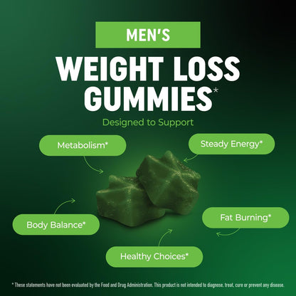 Männer Fatburner Gummibärchen zur Gewichtsabnahme | Grüner Tee, Grüne Kaffeebohne, Garcinia Cambogia & Ketone | Bauchfettverbrenner für Männer | Apfelgeschmack, Pektin-basiert | 60 Gummibärchen