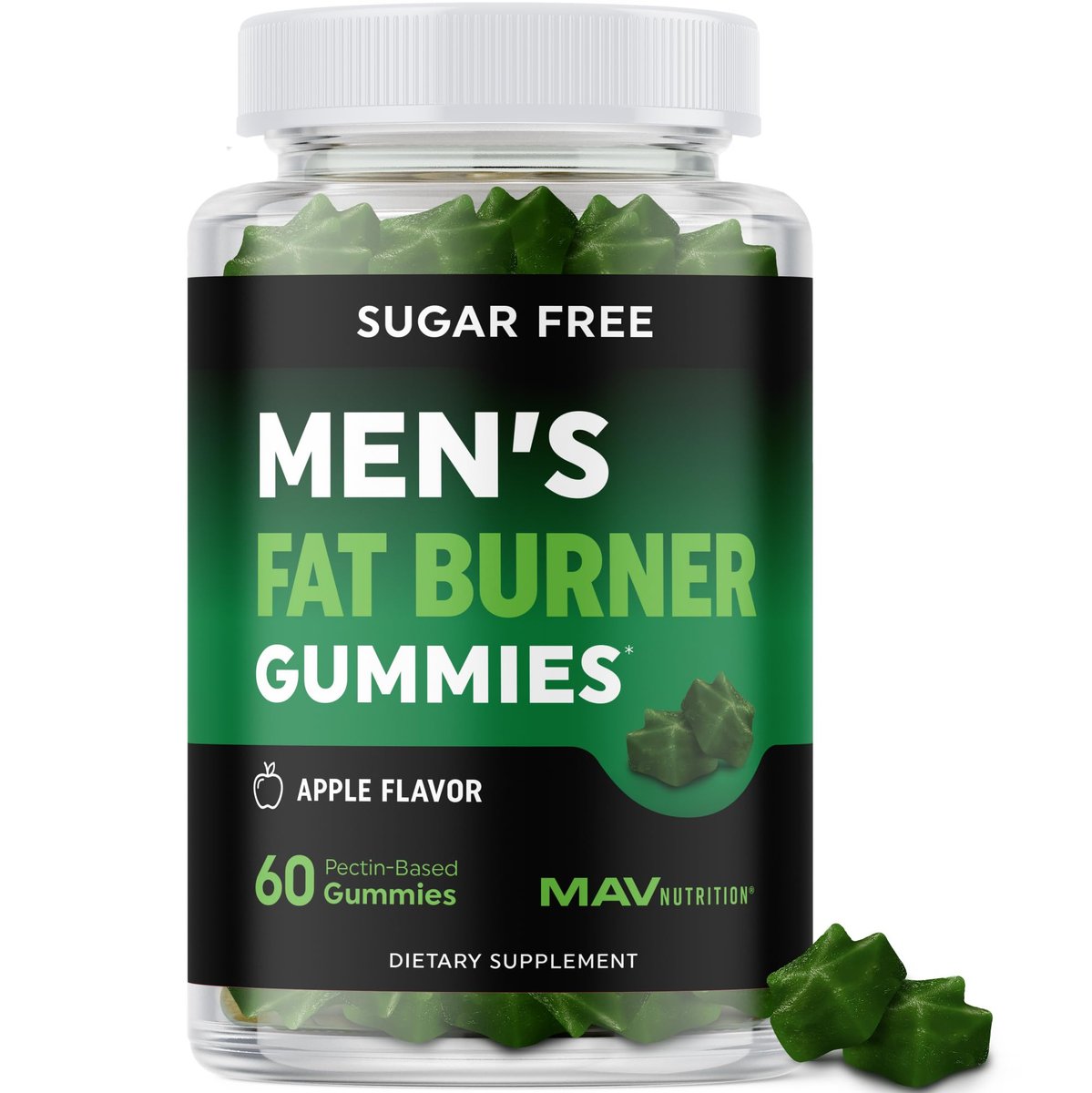 Männer Fatburner Gummibärchen zur Gewichtsabnahme | Grüner Tee, Grüne Kaffeebohne, Garcinia Cambogia & Ketone | Bauchfettverbrenner für Männer | Apfelgeschmack, Pektin-basiert | 60 Gummibärchen